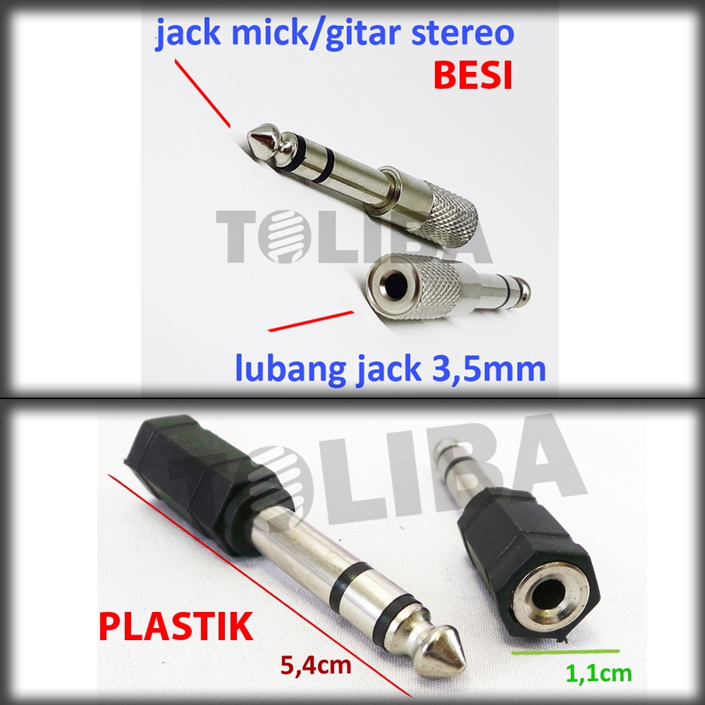 converter konektor jack mic 6,5 mm akai male ke stereo 3,5 mm female plastik / colokan sambungan mic