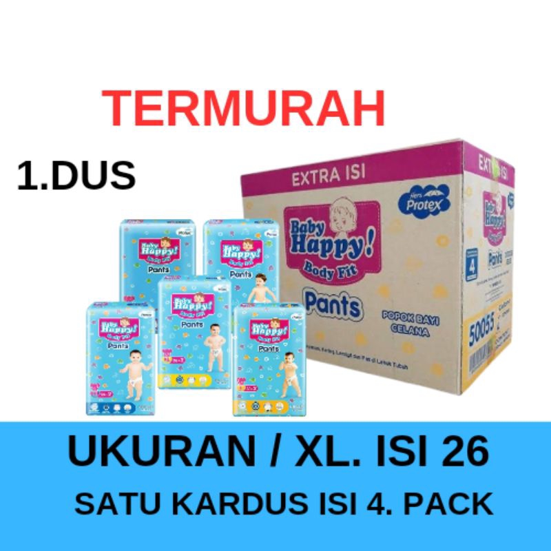 [ 1.DUS ] PAMPERS BABY HAPPY SATU DUS KARTON UKURAN XL ISI 4 PACK