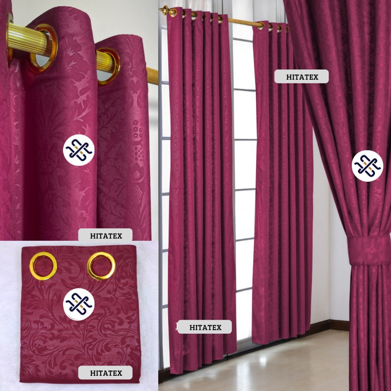 Gorden Jendela Embos Polos Warna Merah Tebal Korden Tirai Hordeng Pintu Cendela Minimalis Premium