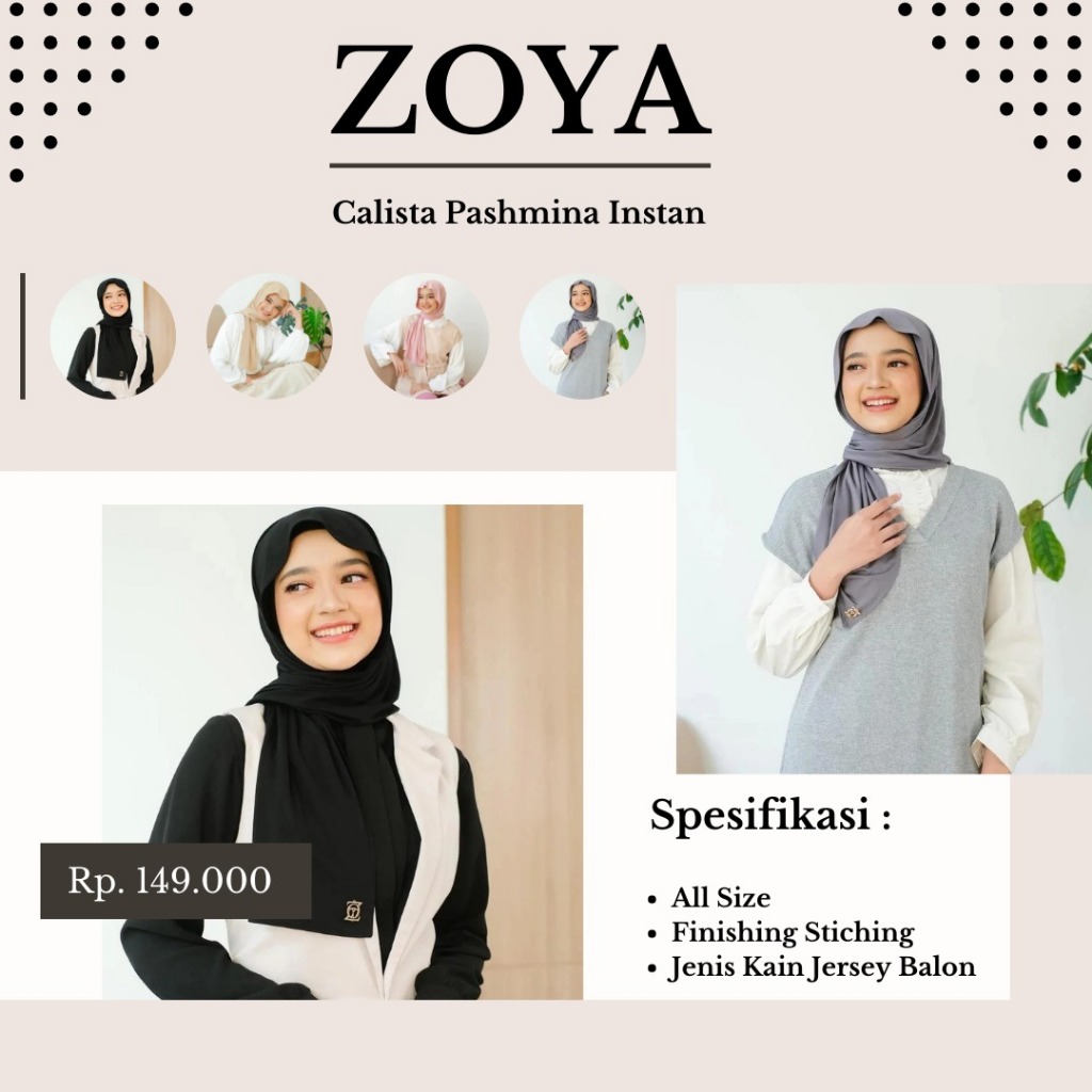 Zoya CALISTA Pashmina Instant - Hijab Pashmina Instan Polos Bahan Jersey