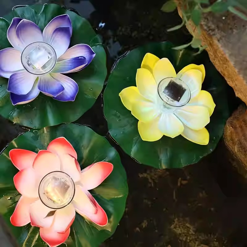 Lampu Kolam Ikan Berubah Warna Bentuk Lotus Bunga Teratai Apung Tenaga Surya Matahari Otomatis ON/Of