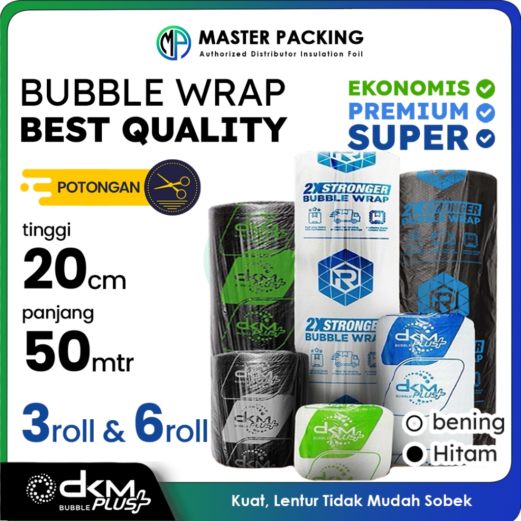 

Plastik Bubble Buble Wrap Roll 20cm x 50mtr BEST QUALITY Bening Putih Transparan / Hitam DKM RUSFET