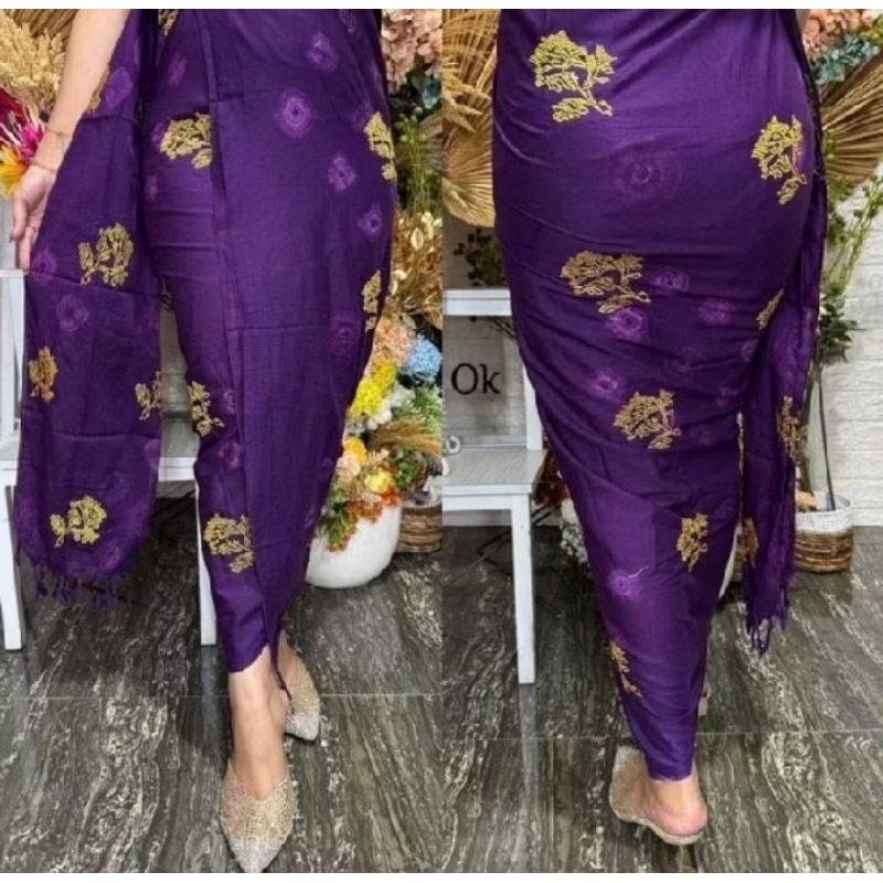 Kamen Katun Tretes Jumputan Premium Set Selendang/Kamen Endek Dewasa