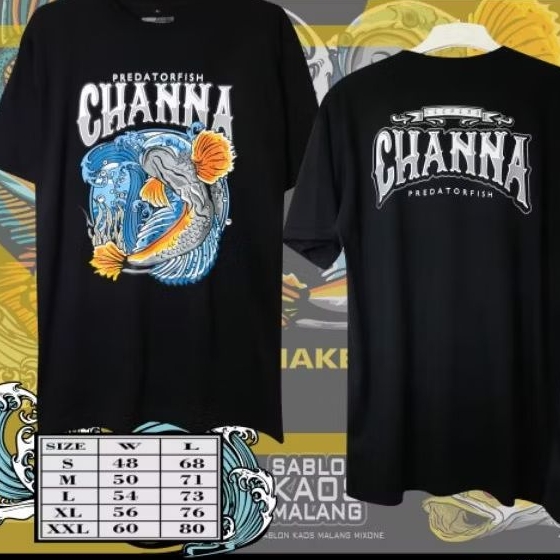 kaos channa blue baju T-shirt atasan pakaian pria distro predator fish limbata maru snakehead