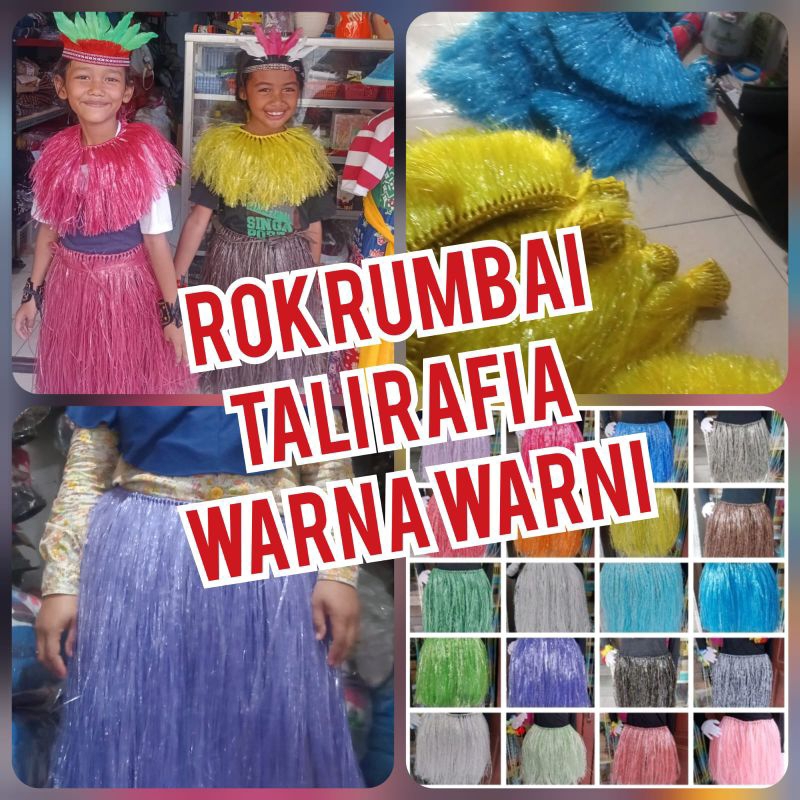 Rok Rumbai Tali Rafia Warna Warni Buat Acara Tari Sajojo, pentas seni dan karnaval
