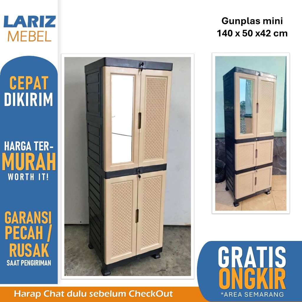 PROMO Lemari Plastik Gunplas mini 4 susun gantung full rak cermin Kunci Toko Lariz Mebel Semarang