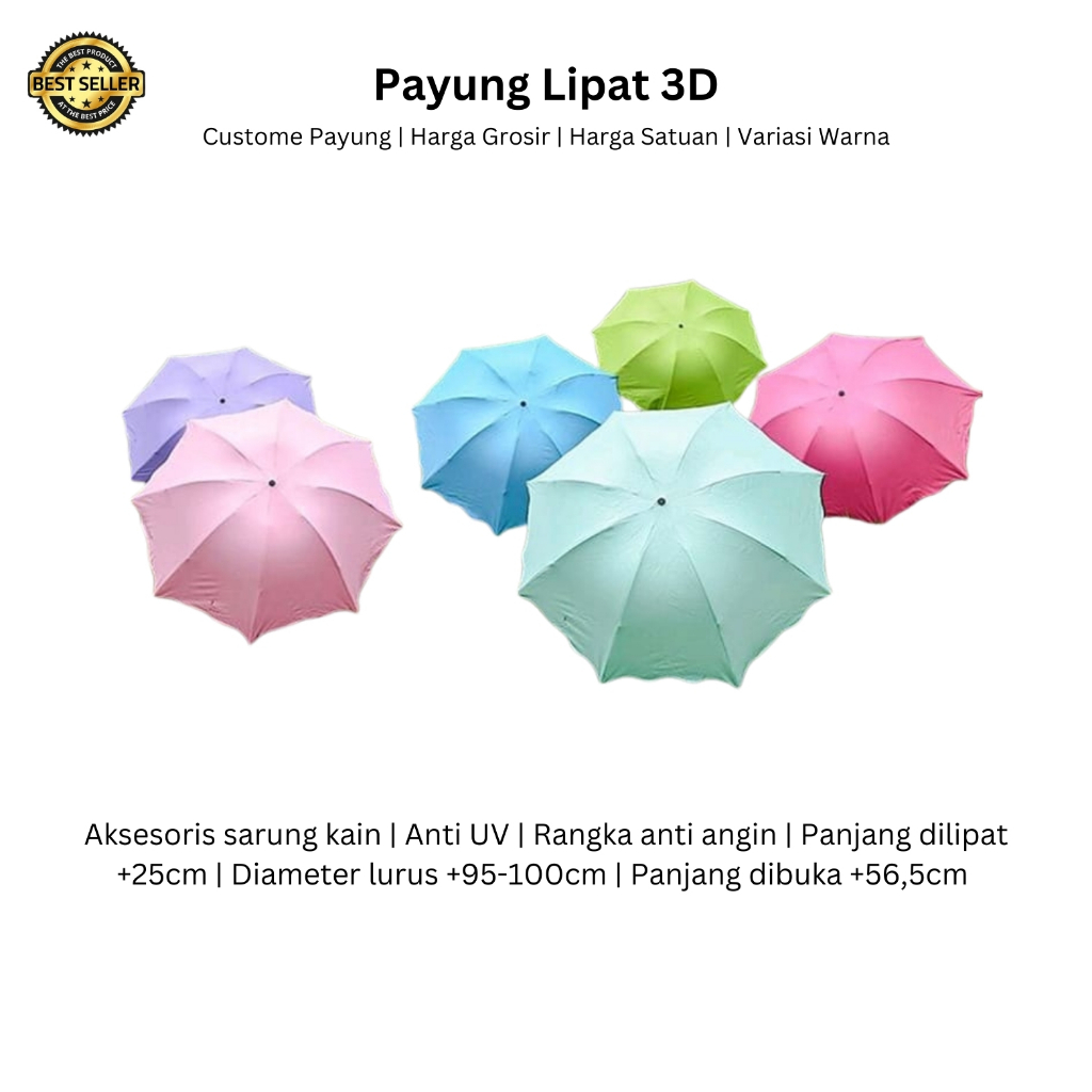 GROSIR PAYUNG / Custom Payung lipat 3D Sablon 1 Warna