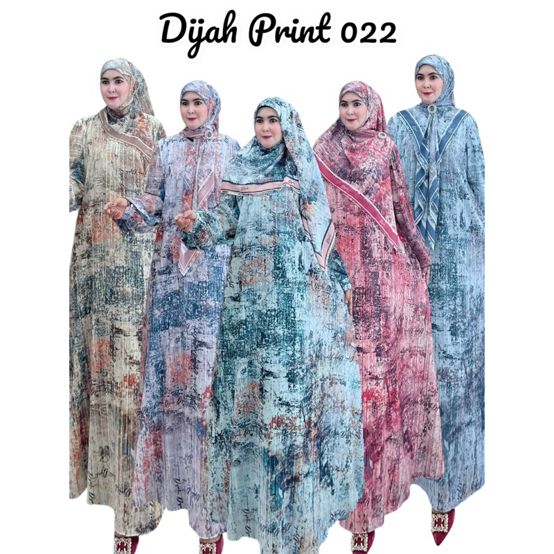 Dijah Print 022 | Gamis wanita Muslimah Ceruty Printing ori DIJAH