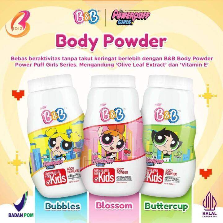 B&B Kids Baby Powder 60g & 150g - Bedak Anak Karakter My Little Pony Barbie Powerpuff Girls BnB Beda