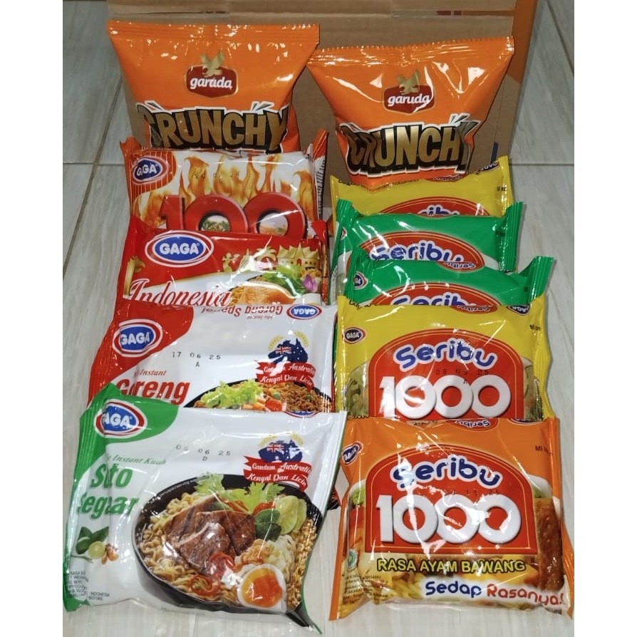 

Paket Komplit total 11 Bungkus Mie Gaga dan Garuda Crunchy 14 gram