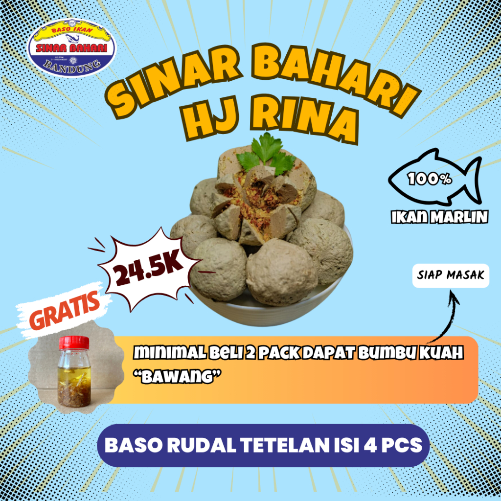 

Bakso Baso Ikan Sinar Bahari Varian Rudal Mercon Cabe Premium Bumbu Kuah Tuna Berkualitas Enak Murah 4 Butir