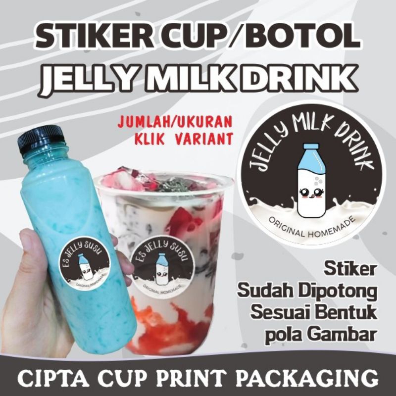 

stiker cup botol es jelly milk drink