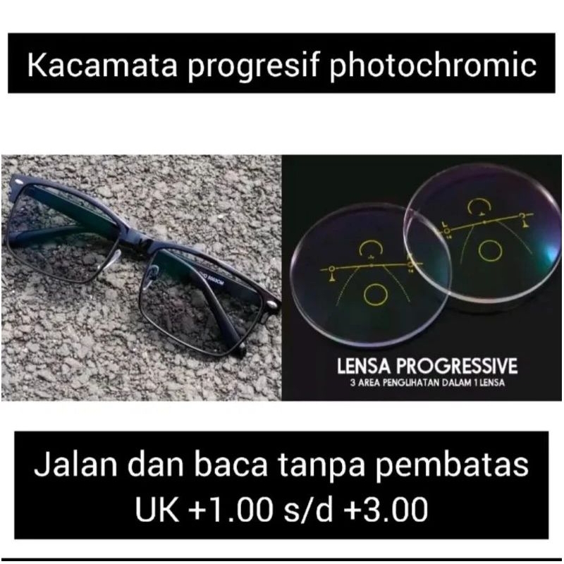 kacamata plus progresif photocromic  lensa jauh dekat frame kotak