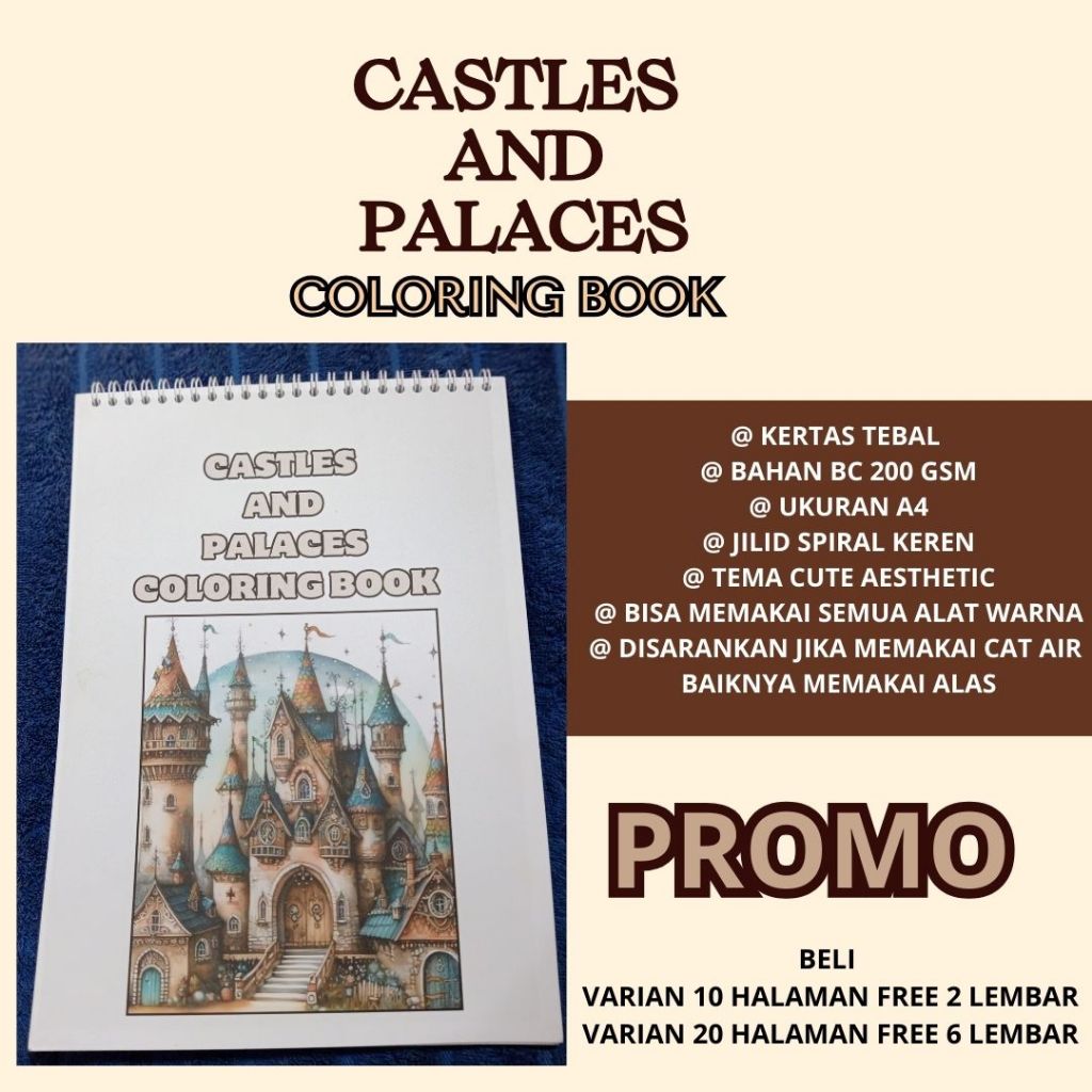 

CATLES AND PALACES Coloring Book Buku Mewarnai Anak Remaja Dewasa Relaxing Aesthetic Kertas Tebal