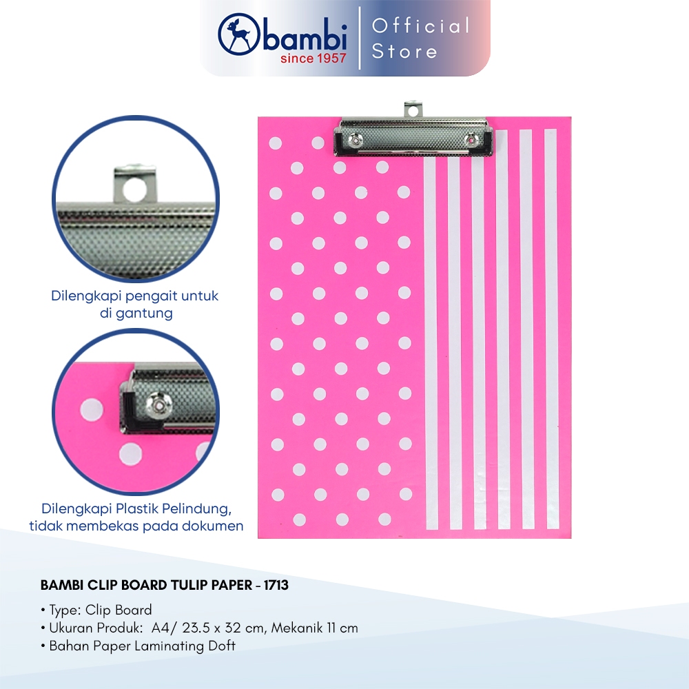 

Bambi Papan Ujian A4 Tipe Star Action Clipboard PVC All Color Original