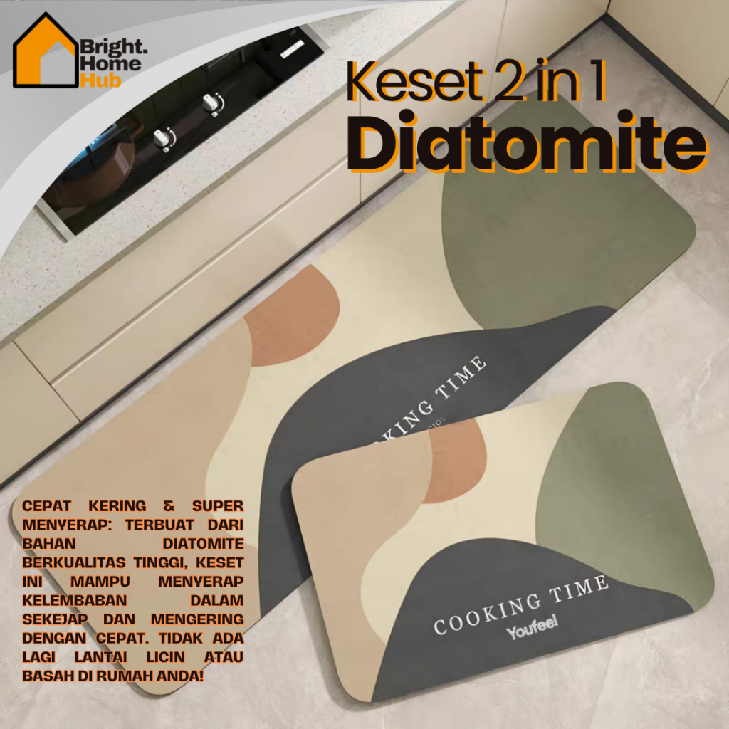 Keset kaki diatomite dapur 2 in 1pcs motif basic/Keset dapur diatomite anti slip tebal 3.8mm