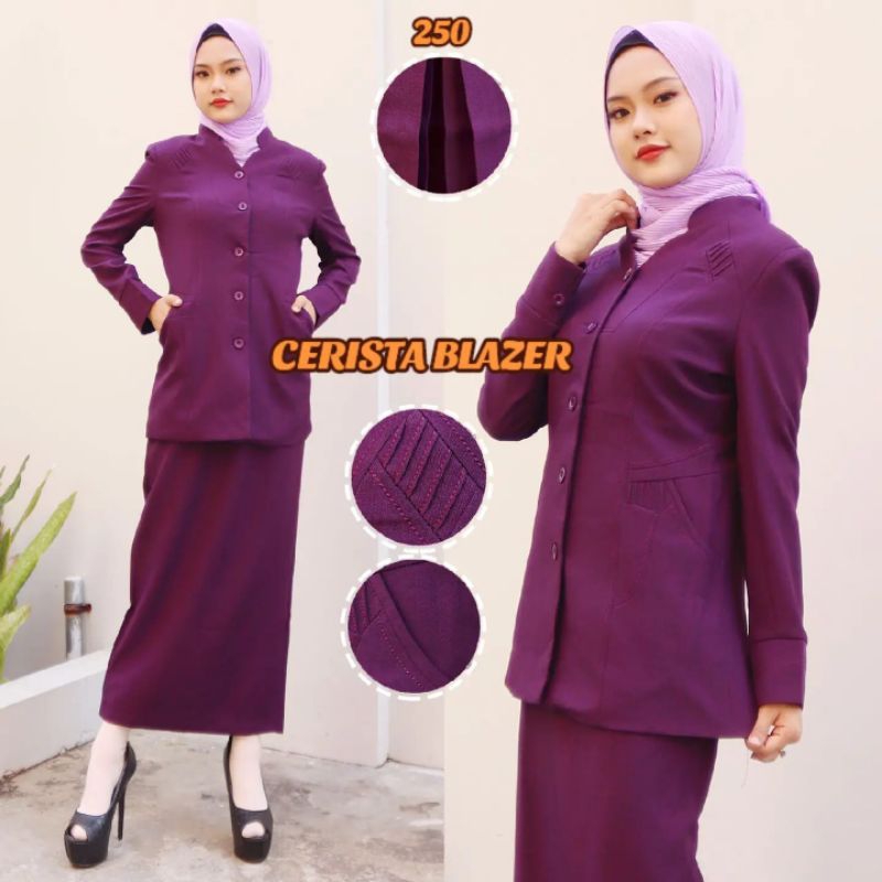 Cerista Blazer Seragam kantor wanita warna Ungu Tua set Rok span (250)
