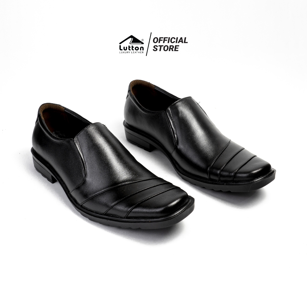 Lutton - Sepatu Pantofel Pria Warna Hitam Slip-On Bahan Kulit Asli