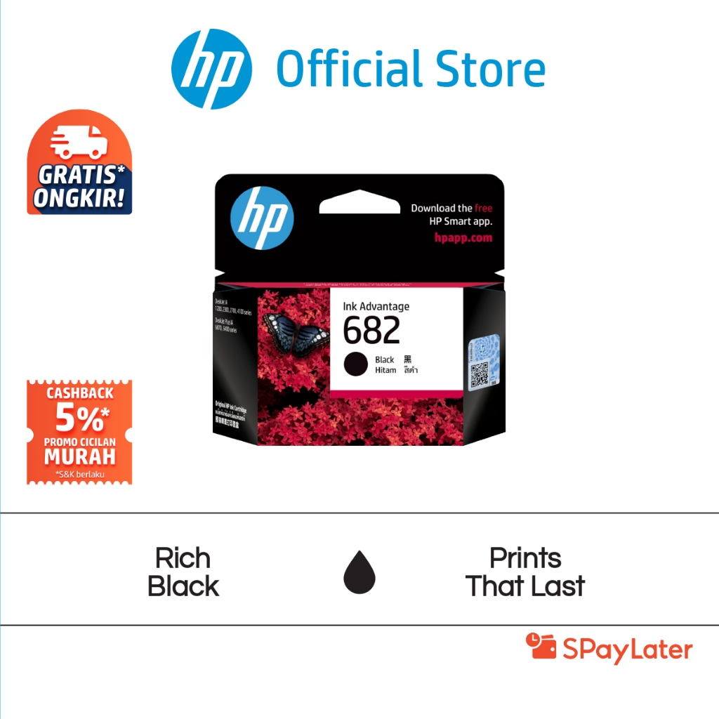 Cicilan Murah SPL - Tinta Printer HP Original 682 Hitam Black Cartridge Asli Twin Pack Combo 2 Pack 