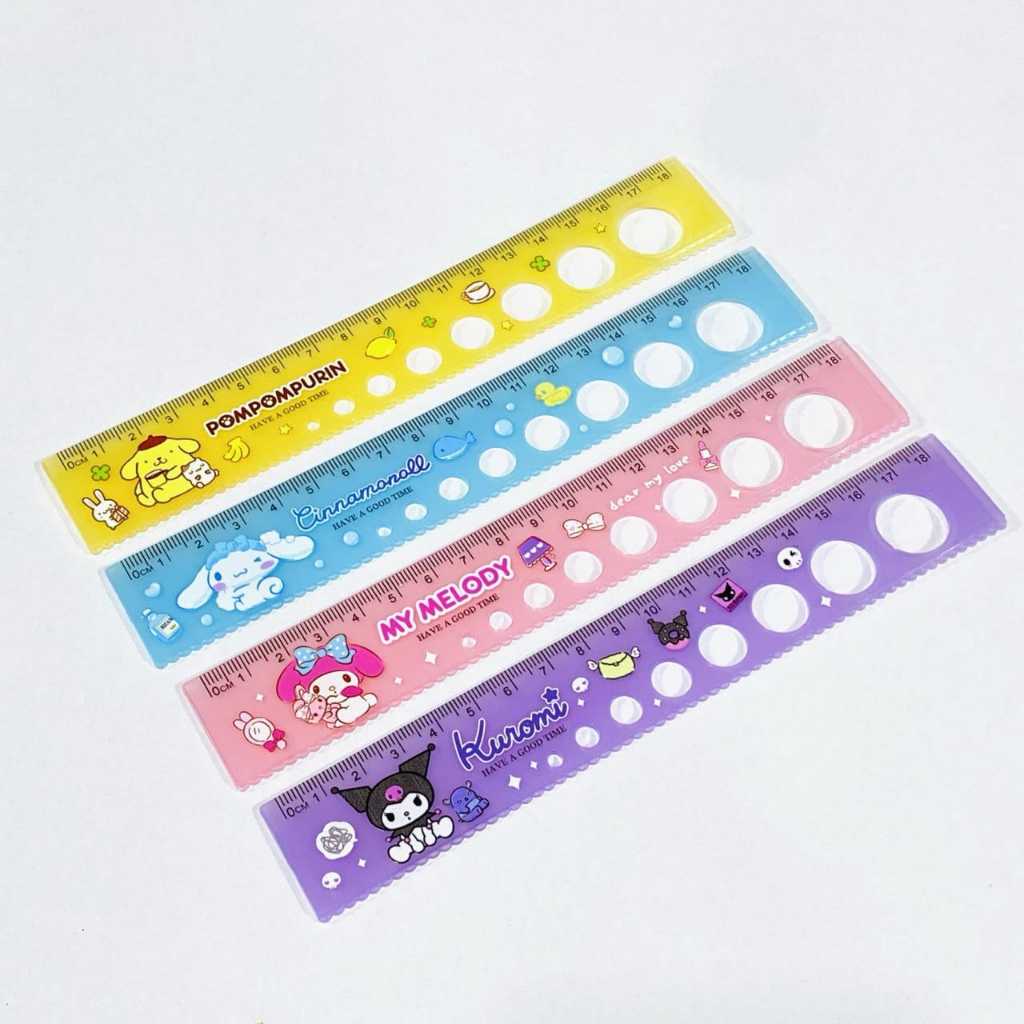 

V2_Penggaris Garisan Ruler Kecil 18cm Motif Fancy Sanrio/ Penggaris Lurus 18cm Ada Bentuk Lingkaran Sanrio