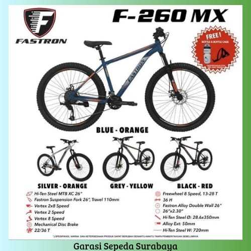 SEPEDA GUNUNG MTB FASTRON F 260 MX UKURAN 26 INCH 2x8 SPEED REM CAKRAM,SEPEDA READY SEMUA WARNA - BE