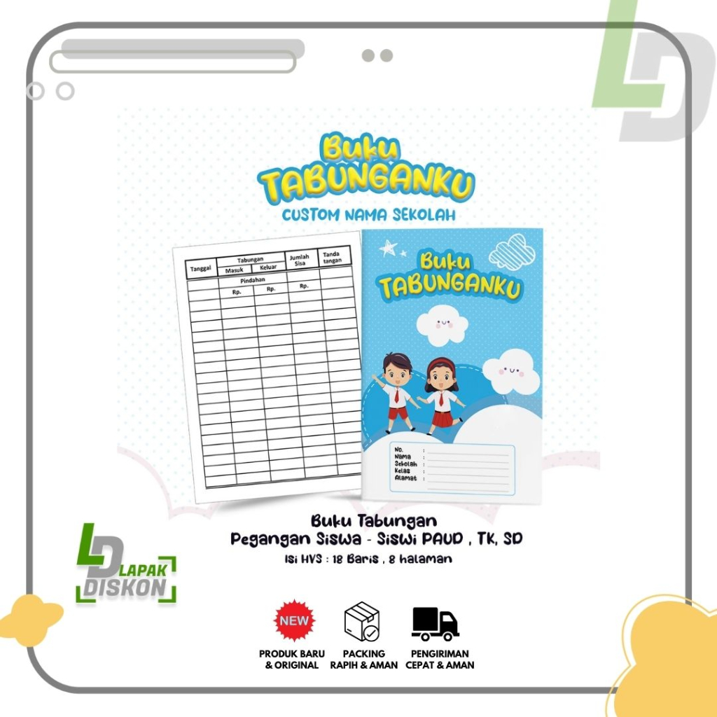 

Buku Tabungan Custom Nama + Cover & Lembaga Sekolah Berserta Alamat Tabungan Sekolah PAUD , TK , SD Varian Biru Awan