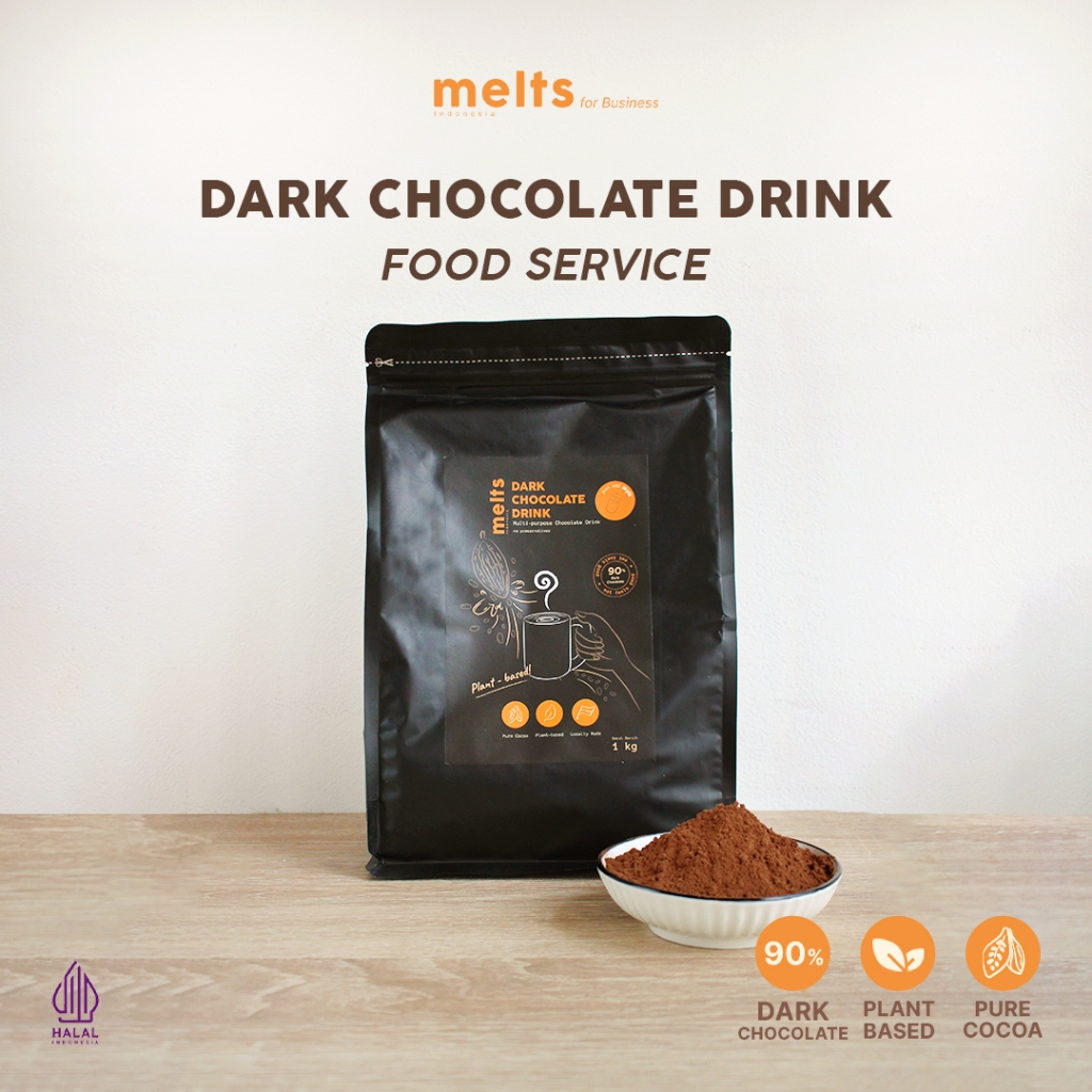 

Melts Food Service - 90% Dark Chocolate Drink 1kg | Cocoa Powder / Coklat bubuk Sugar Free, Dairy Free, Gluten Free & Egg Free | Bahan Kue Baking Pastry Topping