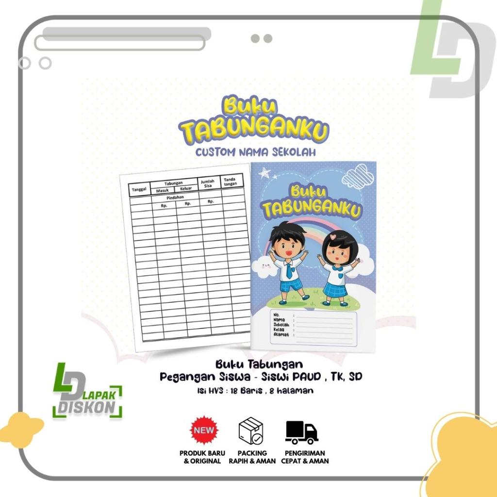 

LD//Buku Tabungan Custom Nama + Cover & Lembaga Sekolah Berserta Alamat Tabungan Sekolah PAUD , TK , SD Warna Biru Pelangi