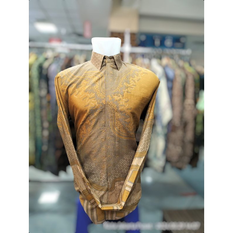 Kemeja Batik Dobby pria lengan panjang model reguler