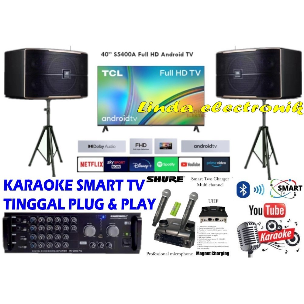 paket karaoke youtube android smart tv plus tv 40 inch hardwell rv2000 jbl pasion 10 10 inch MIC REC