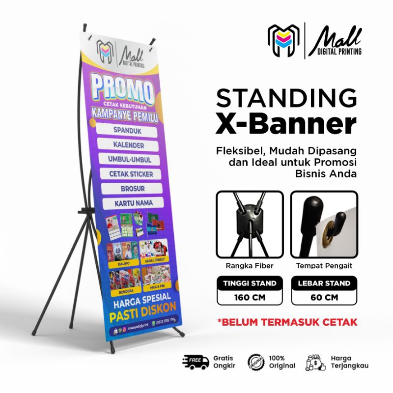 TIANG X BANNER | Stand X Banner | Rangka Spanduk 60X160 | Banner Display