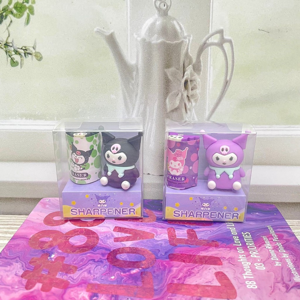 

Rautan + Penghapus / Sharpener + Eraser 2 in 1 Karakter Miniatur Animasi Sanrio Sanx Kuromi ER-1471 Ungu Hitam Purple Black Clean Erasing Dust Free