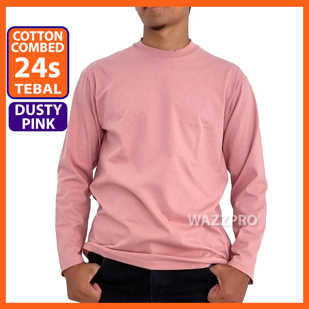 Tebal Kaos Polos 24s Cotton Combed Original Dusty Pink Lengan Panjang Pria Wanita