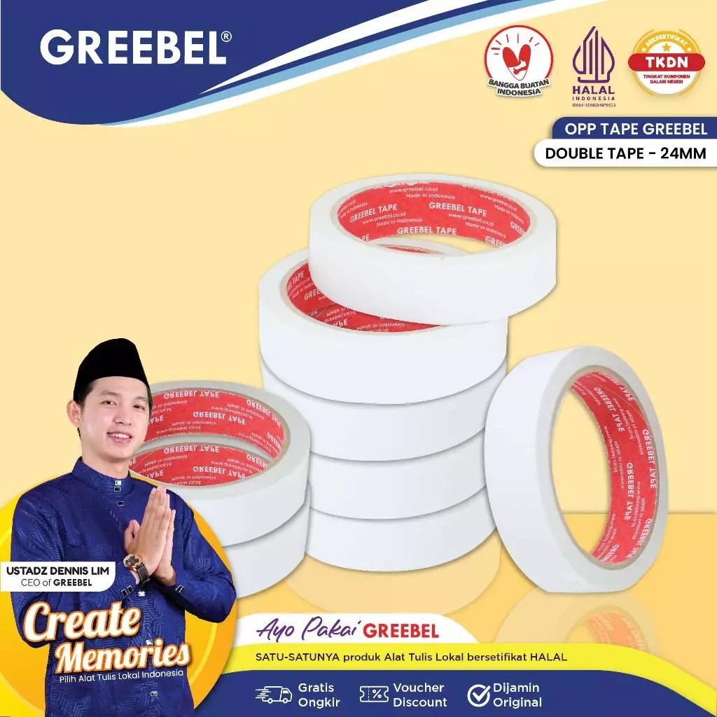 

GREEBEL OPP DOUBLE TAPE 24MM/non toxic/Lem perekat/Tape transparant kuat gak berbau
