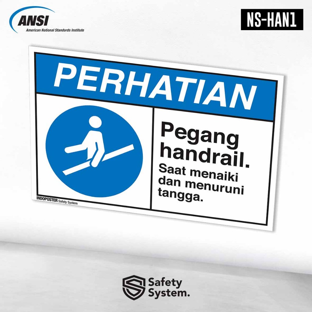 

Stiker Safety Sign K3 ANSI Gunakan Handrail