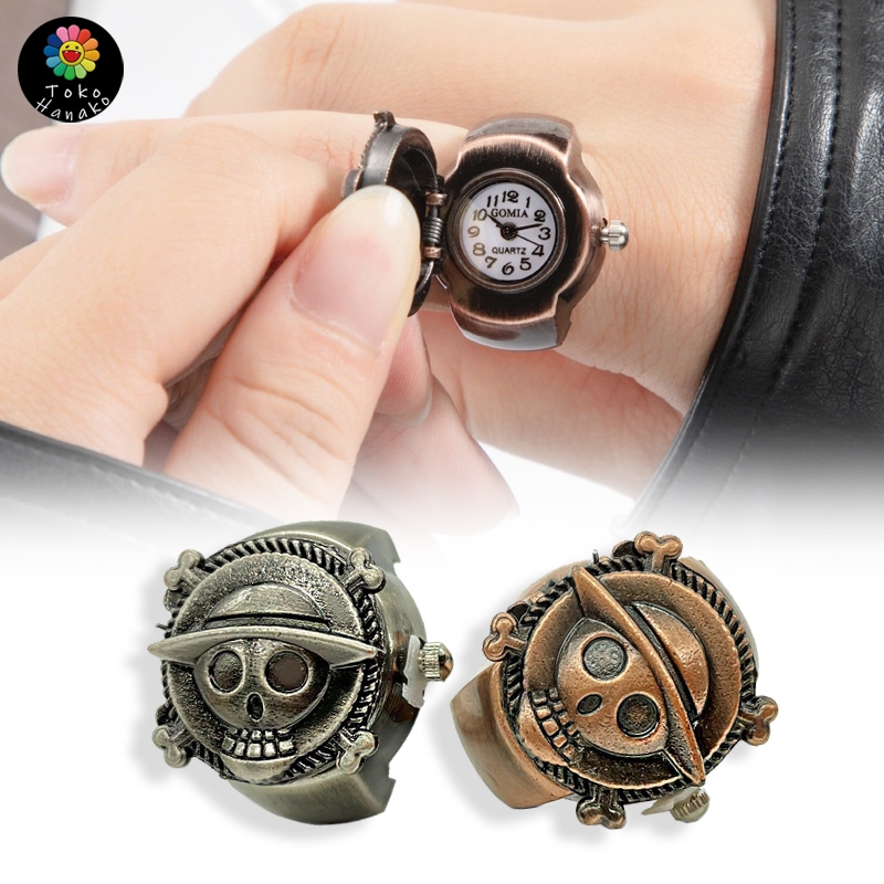 Luffy Jam Cincin Bentuk Tengkorak Super Elegan Original One Piece Jam Tangan Cincin Antik