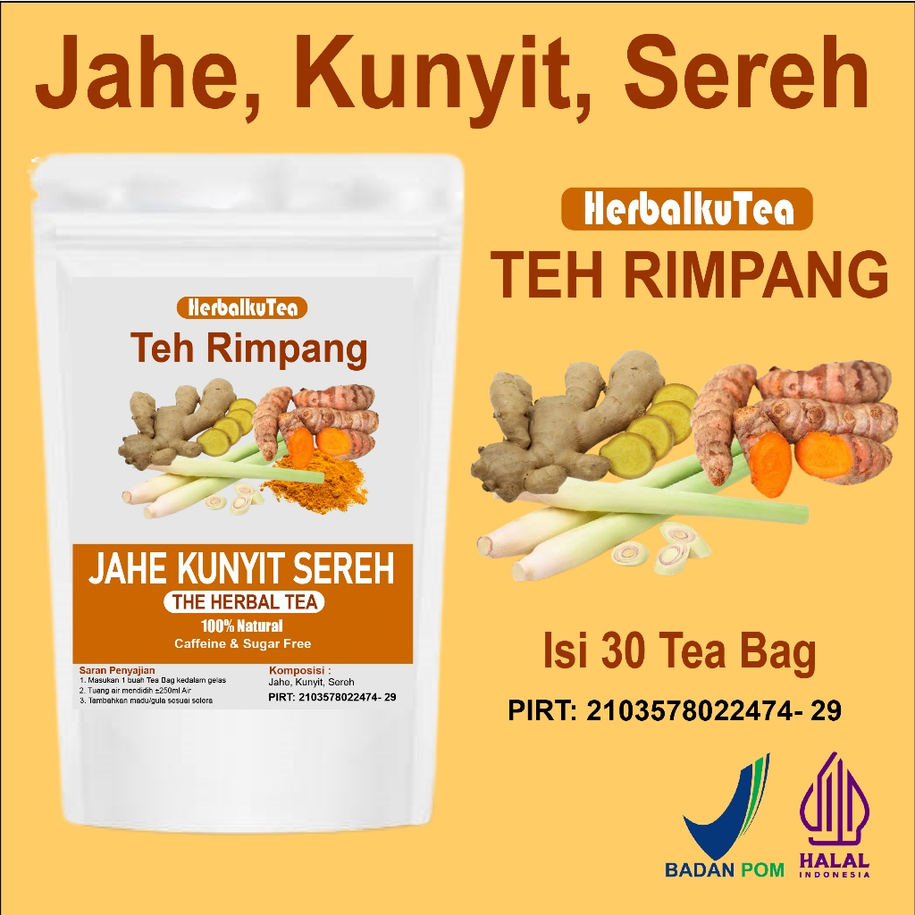 

TEH JAHE, KUNYIT & SEREH / GINGER, TURMERIC & LEMONGRASS TEA - HerbalkuTea