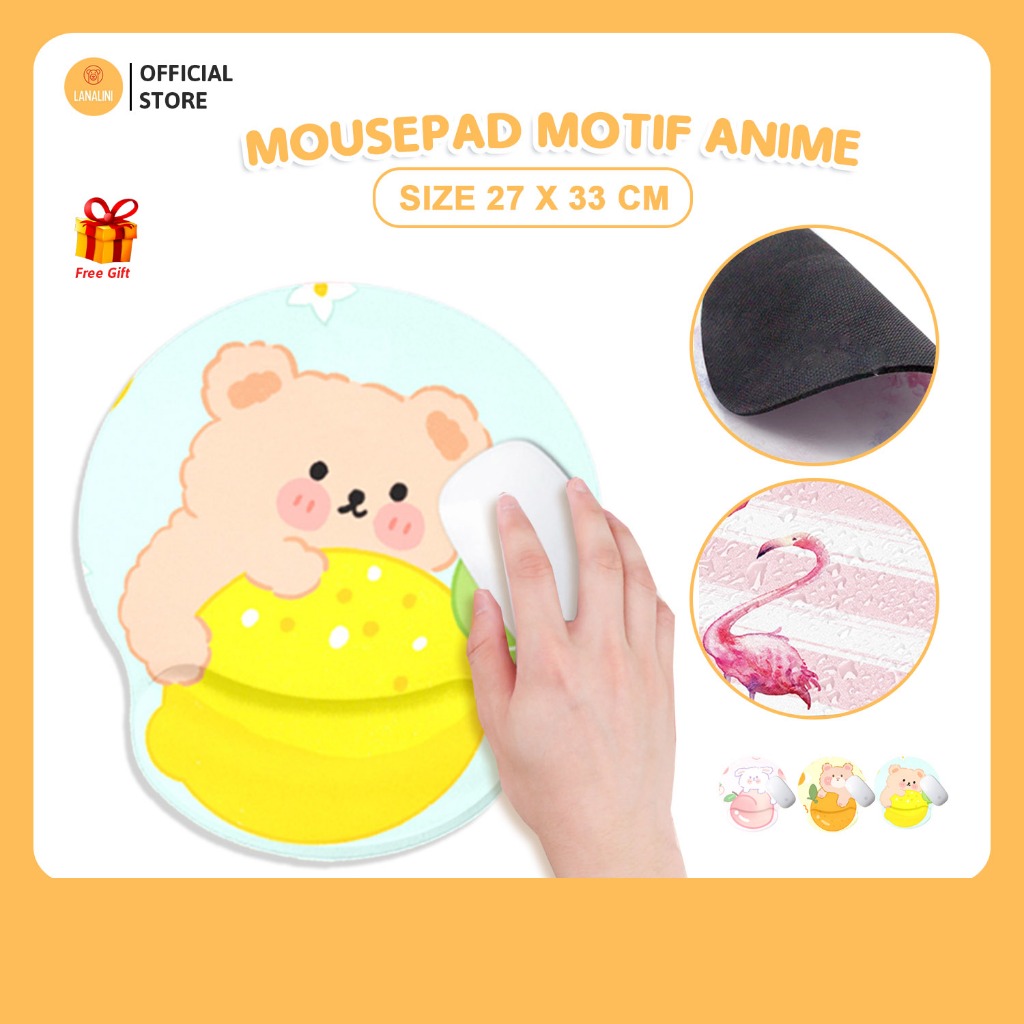 Mouse Pad Bantalan Pergelangan Tangan Karakter Cute Alas Mouse Karet Silicone Anti Slip Motif Kawaii