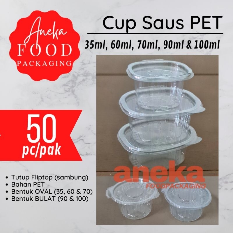 50pc- Cup mika plastik sauce SSY jelly puding agar ketchup saus sambal 35ml, 60ml, 70ml, 90ml & 100m