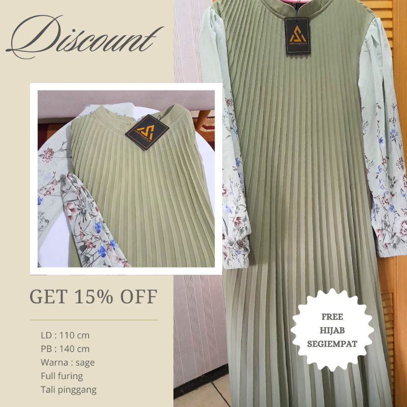 Gamis Plisket Motif Bunga