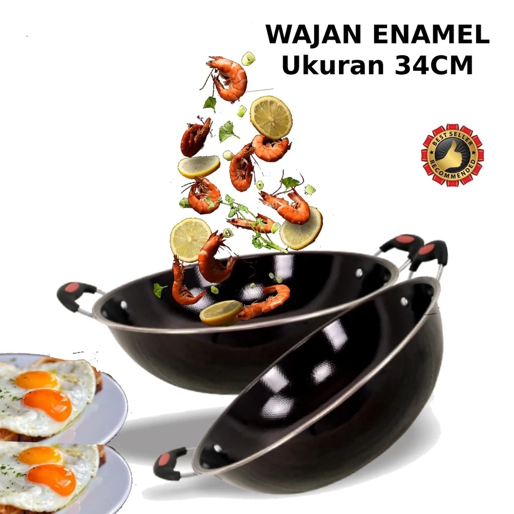 Panci Wajan Penggorengan Anti Lengket Lapisan Enamel 34CM /Wajan Teflon Anti Lengket Tebal Tahan/Kup