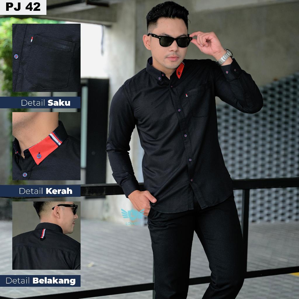 Kemeja Pria Slimfit Lowkey Premium PJ 42 Hitam | Hem Atasan Kemeja Baju Laki-laki/Cowok Slimfit Keme