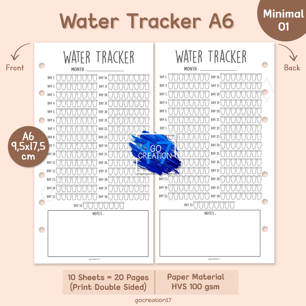 

Buku Planner Refill Kertas Isi Binder Water Tracker Catatan Minum Simple Minimalis A6