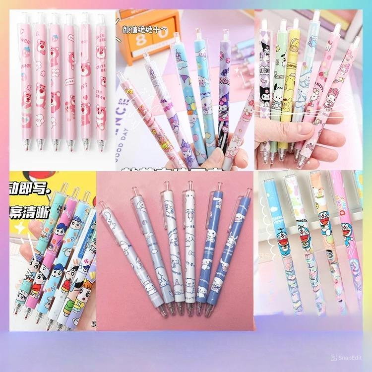 

Pulpen Gel Kuromi Cinamoroll Ballpoin Mekanik Kartun pen mekanik pena sanrio 6PCS