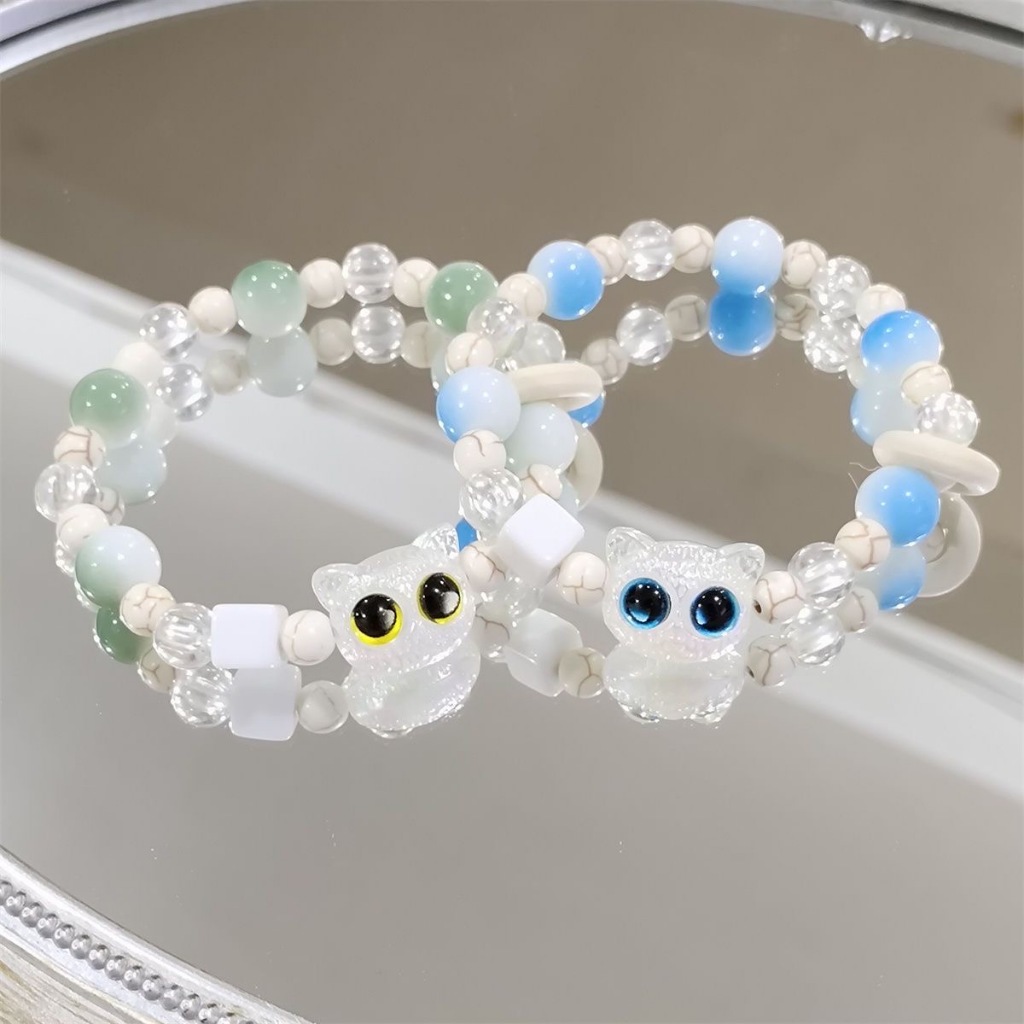 Gelang manik-manik kristal kucing bening berkualitas tinggi untuk gelang tali bungee wanita