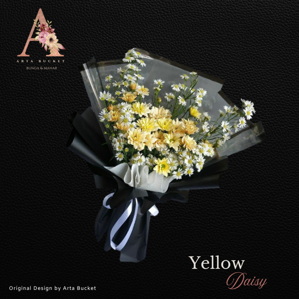 Bucket Bouquet Buket Bouket Kado Hadiah Gift Give Bunga Daisy Warna Kuning Untuk Wisuda Pacar Cewek 