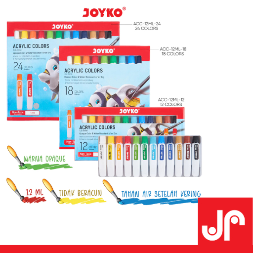 JOYKO ACRYLIC COLORS 12 18 24 WARNA / CAT LUKIS / CAT AKRILIK 12 WARNA 18 WARNA 24 WARNA JOYKO