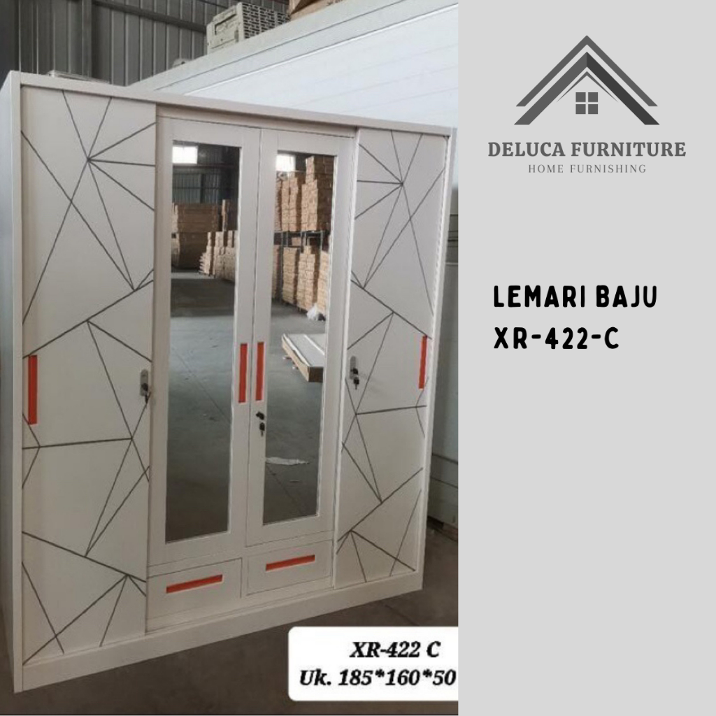 Lemari Baju Besi Sliding XR-402C - Lemari Baju Besi - lemari Pakaian Besi 4 pintu - Lemari Baju 4 pi