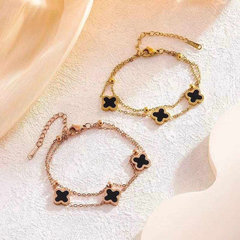 Clafel & Co - AMARA LAYER Gelang Tangan Rantai Titanium Asli Premium Wanita Gold Jewelry Per Zircon