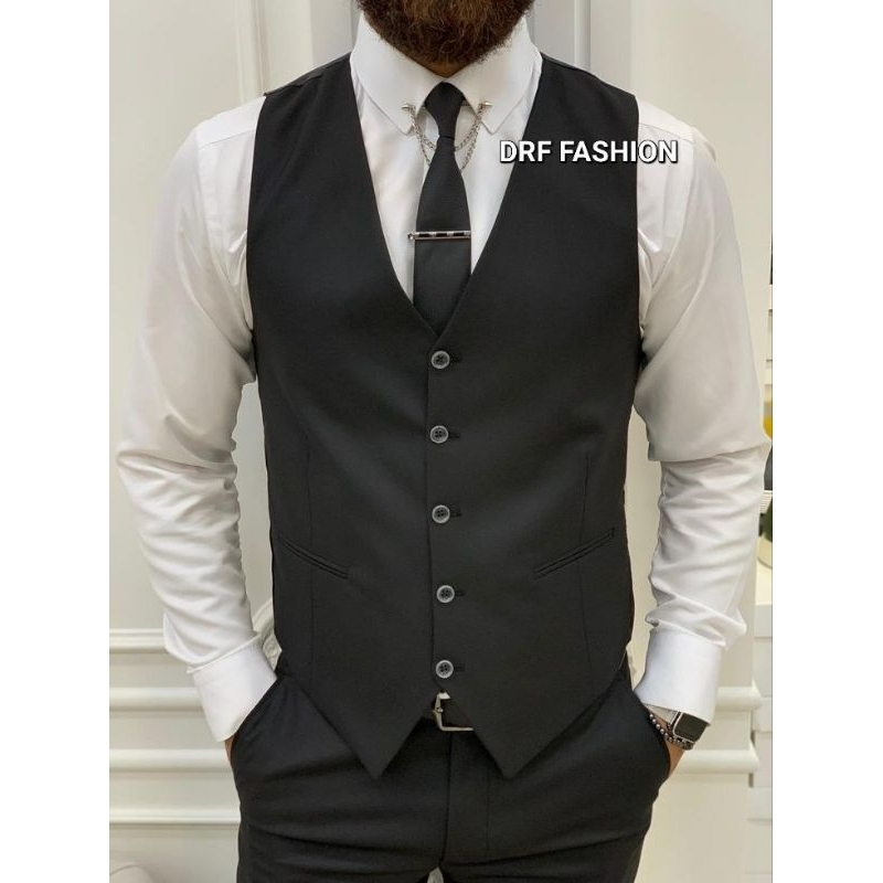 VEST FORMAL ROMPI JAS PRIA DAN WANITA DALAMAN JAS PRIA MODERN HITAM, M